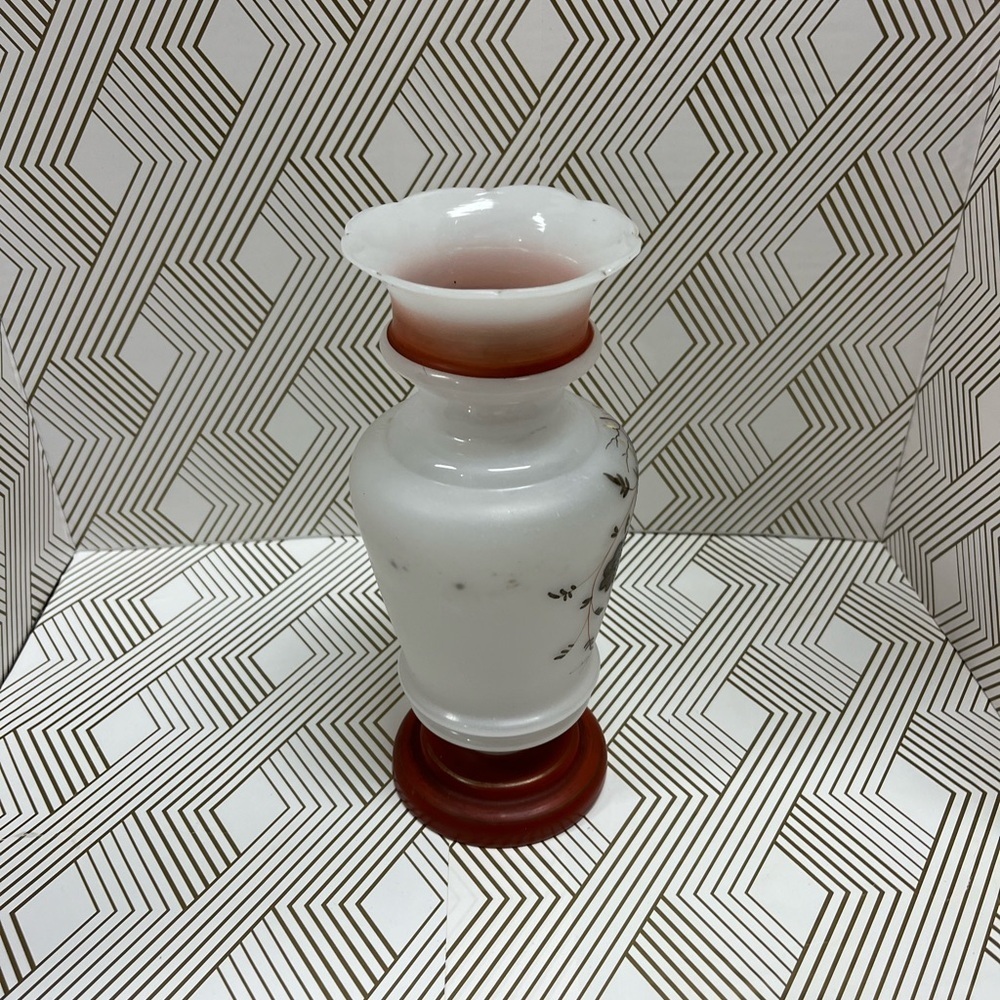 Antique Hand Blown Bristol Glass Vase Hand Painted - Picture 6 of 13